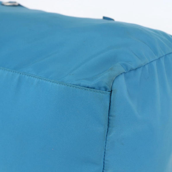 PRADA Boston Bag Nylon Blue Silver Auth 157666