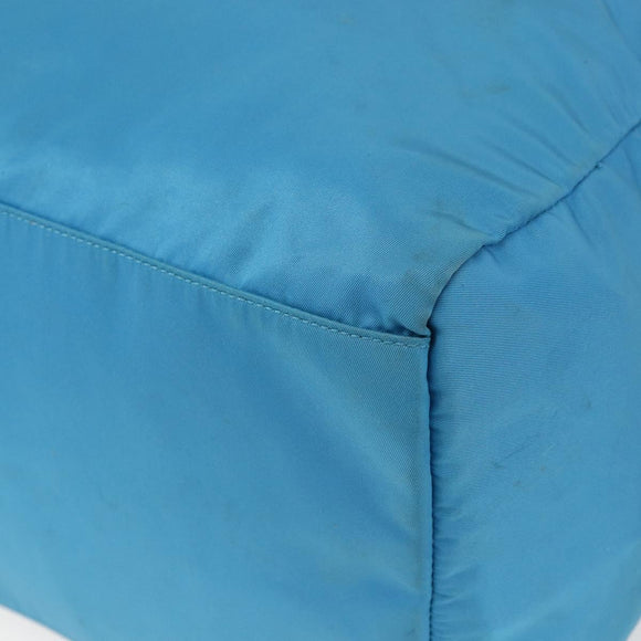 PRADA Boston Bag Nylon Blue Silver Auth 157666