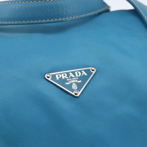 PRADA Boston Bag Nylon Blue Silver Auth 157666