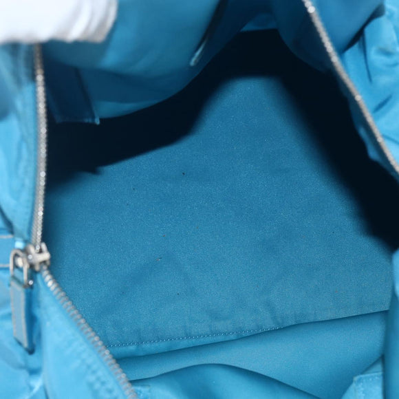 PRADA Boston Tasche Nylon Blau Silber Original 157666