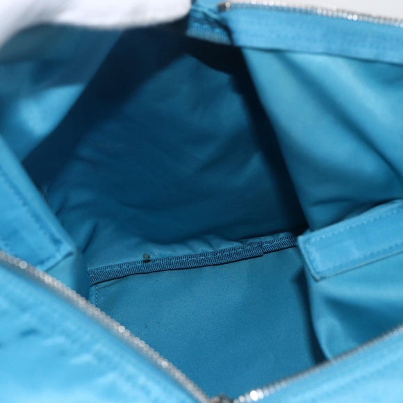 PRADA Boston Bag Nylon Blue Silver Auth 157666