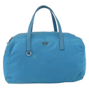 PRADA Boston Bag Nylon Blue Silver Auth 157666-2