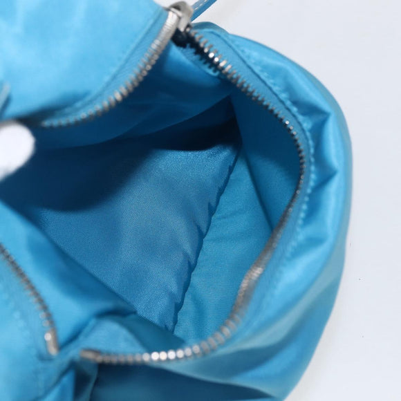 PRADA Boston Bag Nylon Blue Silver Auth 157666