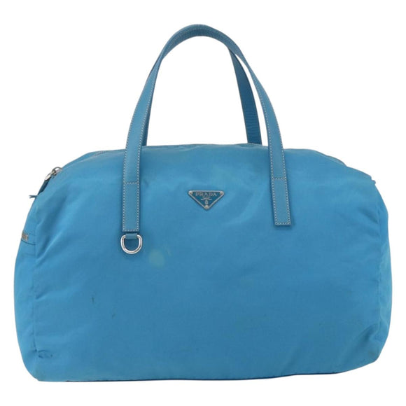 PRADA Boston Tasche Nylon Blau Silber Original 157666