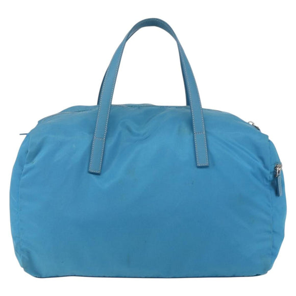 PRADA Boston Bag Nylon Blue Silver Auth 157666