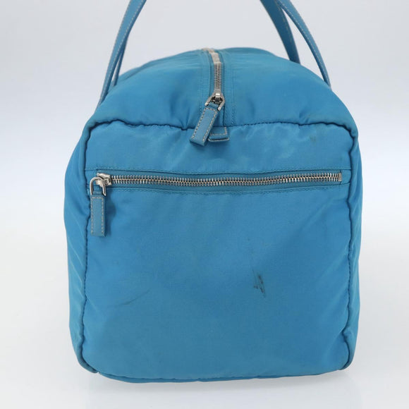 PRADA Boston Bag Nylon Blue Silver Auth 157666