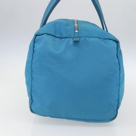 PRADA Boston Tasche Nylon Blau Silber Original 157666