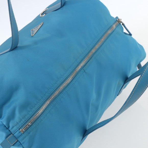PRADA Boston Tasche Nylon Blau Silber Original 157666
