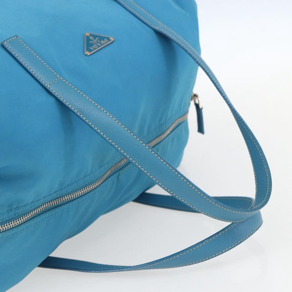 PRADA Boston Tasche Nylon Blau Silber Original 157666