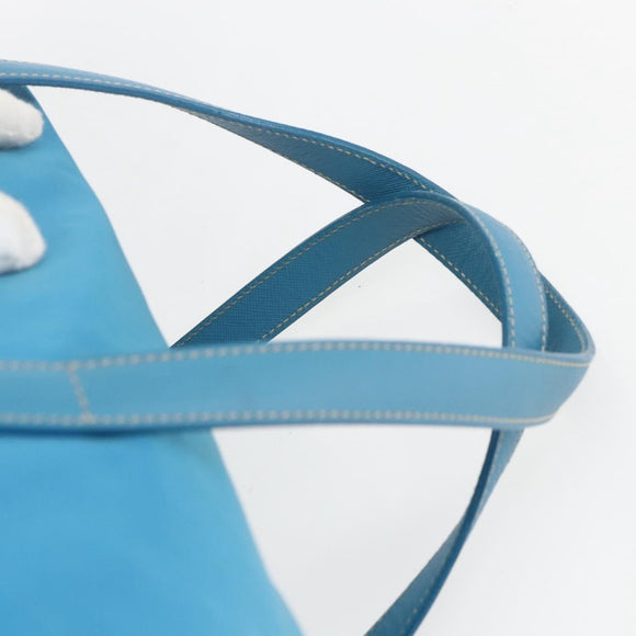 PRADA Boston Bag Nylon Blue Silver Auth 157666