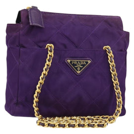 PRADA Chain Shoulder Bag Nylon Purple Gold Auth 157669
