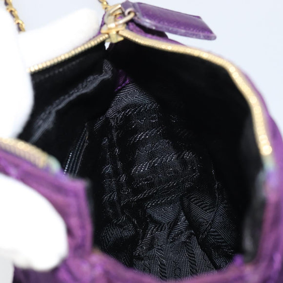 PRADA Ketten-Umhängetasche Nylon Lila Gold Authentisch 157669
