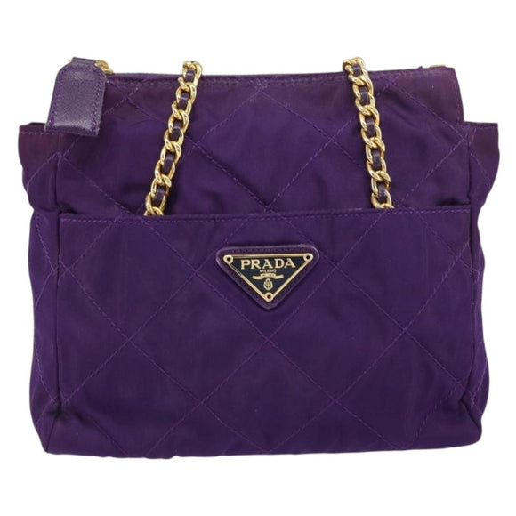 PRADA Ketten-Umhängetasche Nylon Lila Gold Authentisch 157669
