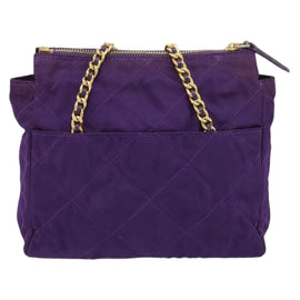 PRADA Chain Shoulder Bag Nylon Purple Gold Auth 157669 - 0