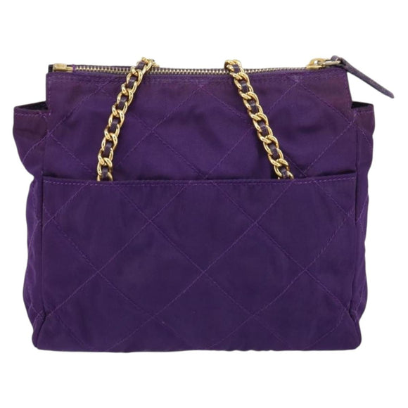 PRADA Ketten-Umhängetasche Nylon Lila Gold Authentisch 157669