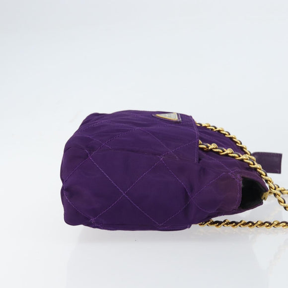 PRADA Chain Shoulder Bag Nylon Purple Gold Auth 157669