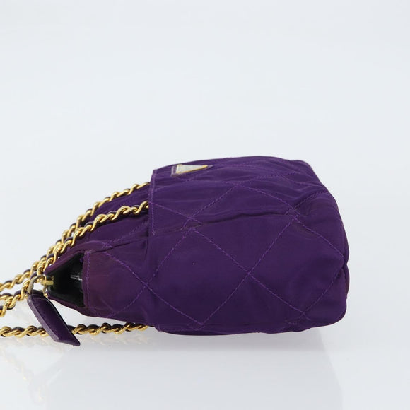 PRADA Ketten-Umhängetasche Nylon Lila Gold Authentisch 157669