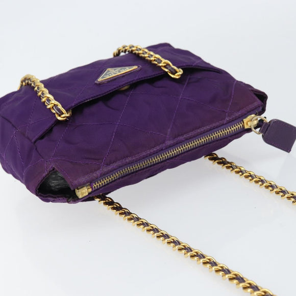 PRADA Ketten-Umhängetasche Nylon Lila Gold Authentisch 157669