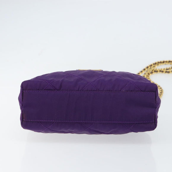 PRADA Ketten-Umhängetasche Nylon Lila Gold Authentisch 157669