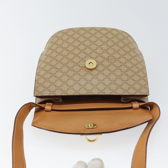 CELINE Macadam Canvas Shoulder Bag PVC Beige Gold Auth 157670