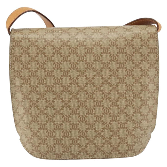 CELINE Macadam Canvas Shoulder Bag PVC Beige Gold Auth 157670