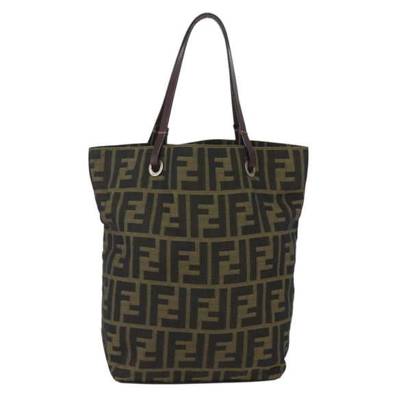 FENDI Zucca Canvas Hand Bag Black Brown Auth 157672