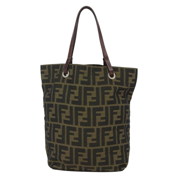 FENDI Zucca Canvas Hand Bag Black Brown Auth 157672