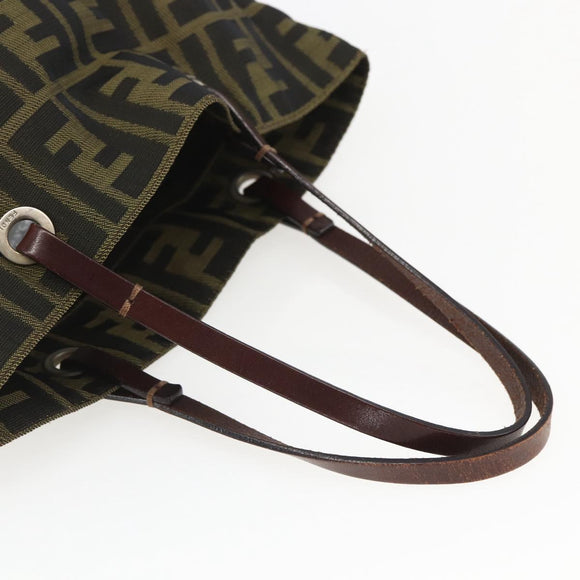 FENDI Zucca Canvas Hand Bag Black Brown Auth 157672