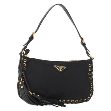 PRADA Shoulder Bag Nylon Black Gold Auth 157682V