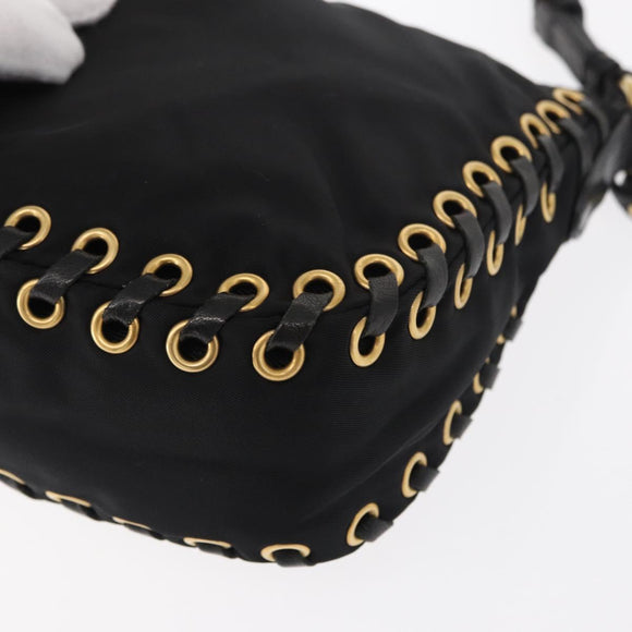 PRADA Shoulder Bag Nylon Black Gold Auth 157682V