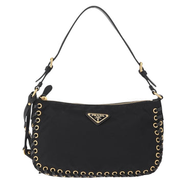 PRADA Shoulder Bag Nylon Black Gold Auth 157682V - 0