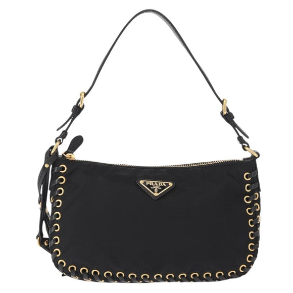 PRADA Shoulder Bag Nylon Black Gold Auth 157682V