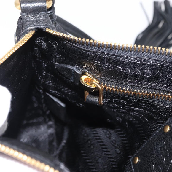 PRADA Shoulder Bag Nylon Black Gold Auth 157682V