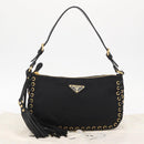 PRADA Shoulder Bag Nylon Black Gold Auth 157682V-25