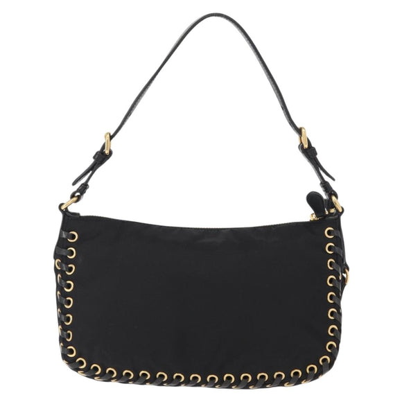 PRADA Shoulder Bag Nylon Black Gold Auth 157682V