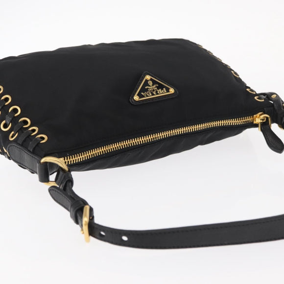 PRADA Shoulder Bag Nylon Black Gold Auth 157682V