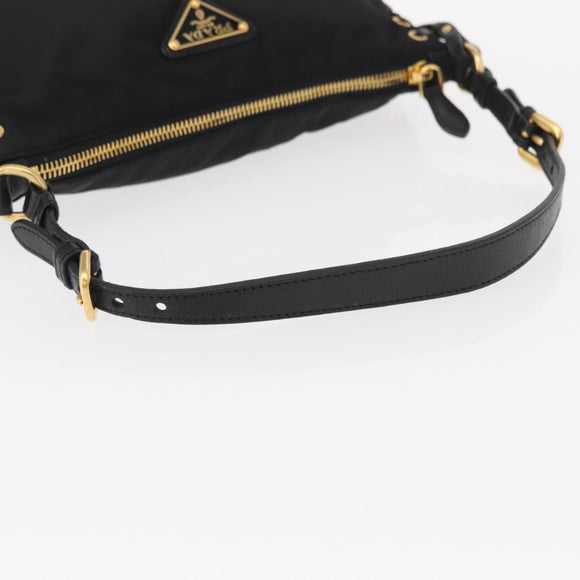 PRADA Shoulder Bag Nylon Black Gold Auth 157682V
