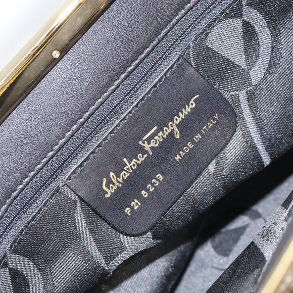 Salvatore Ferragamo Gancini Hand Bag Leather 2way Black Gold Auth 157683