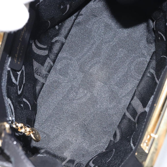 Salvatore Ferragamo Gancini Hand Bag Leather 2way Black Gold Auth 157683