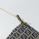 FENDI Zucchino Canvas Mamma Baguette Shoulder Bag Navy Silver Auth 157684-9