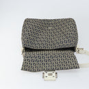 FENDI Zucchino Canvas Mamma Baguette Shoulder Bag Navy Silver Auth 157684-19
