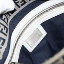 FENDI Zucchino Canvas Mamma Baguette Shoulder Bag Navy Silver Auth 157684-20