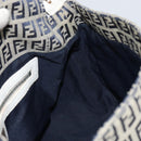 FENDI Zucchino Canvas Mamma Baguette Shoulder Bag Navy Silver Auth 157684-21