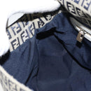 FENDI Zucchino Canvas Mamma Baguette Shoulder Bag Navy Silver Auth 157684-22