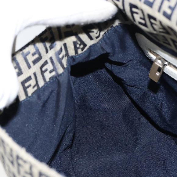 FENDI Zucchino Canvas Mamma Baguette Shoulder Bag Navy Silver Auth 157684