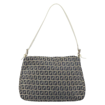 FENDI Zucchino Canvas Mamma Baguette Shoulder Bag Navy Silver Auth 157684 - 0