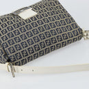 FENDI Zucchino Canvas Mamma Baguette Shoulder Bag Navy Silver Auth 157684-6