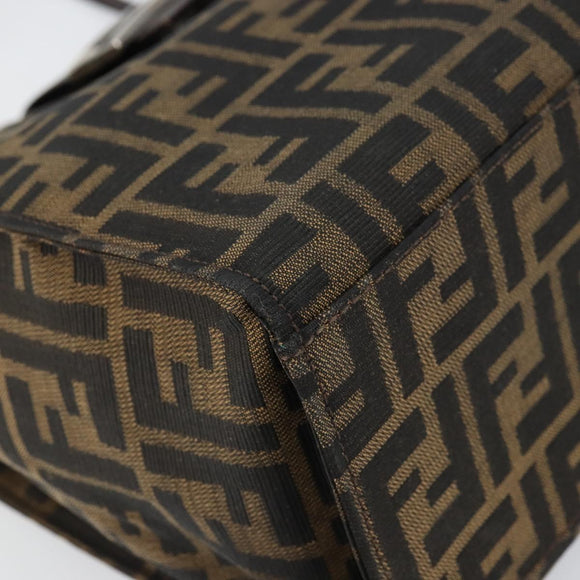 FENDI Zucca Canvas Mamma Baguette Tote Bag Brown Black Auth 157686