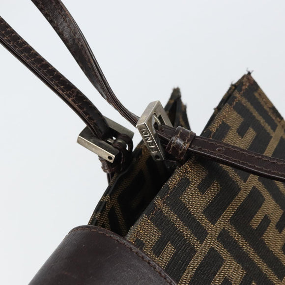 FENDI Zucca Canvas Mamma Baguette Tote Bag Brown Black Auth 157686