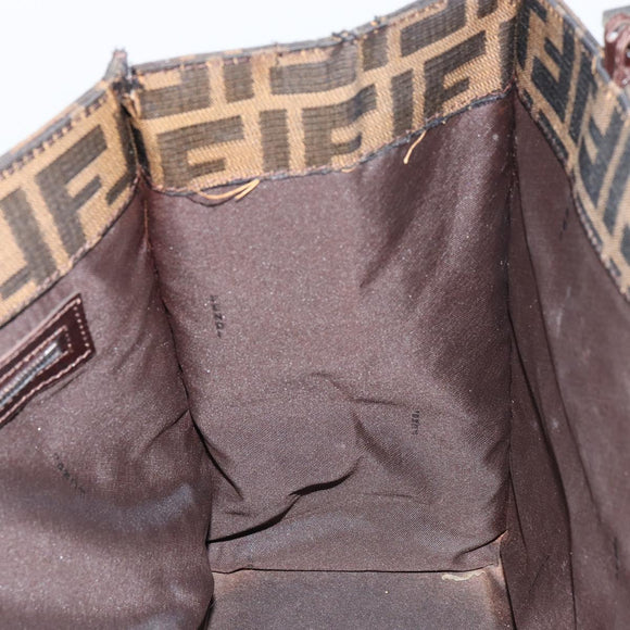 FENDI Zucca Canvas Mamma Baguette Tote Bag Brown Black Auth 157686